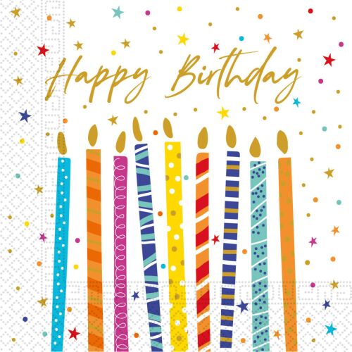 Happy Birthday Multicolor Candles szalvéta 20 db-os 33x33 cm FSC 181369482 - Szalvéta