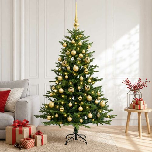 vidaXL Műkarácsonyfa gömbbel 150 cm 150 LED Meleg fehér PVC és Acél 181392171 - Szezonális dekoráció