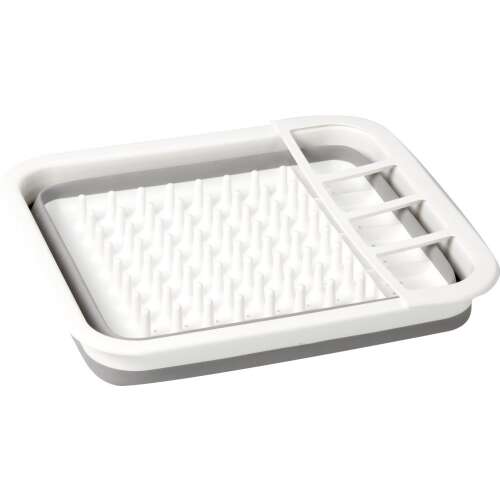 Összecsukható edényszárító, szürke és fehér edényszárító, szilikon edényszárító, helytakarékos edényszárító, konyhai edényszárító, kompakt edényszárító, hordozható edényszárító, összecsukható edénytartó, edényszárító evőeszköz tartóval