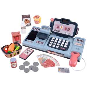 Play cash register toy set with scanner, scale, play money, credit card, and food items - Shop Playset, Shopping