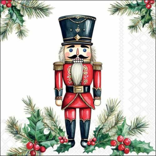 Karácsonyi diótörős szalvéta - fehér -  Wooden Nutcracker White 181534170 