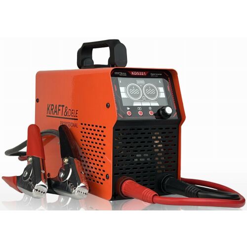 Kraft&Dele KD5321 12/24V 80A 600A akkumulátortöltő és indításrásegítő bilincsekkel, ferde nézet - Jármű akkumulátor töltő