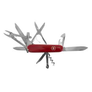 Vreckový nôž Victorinox Handyman s 24 funkciami, červená rukoväť, otvorený so všetkými nástrojmi viditeľnými - Kempovanie&Turistika