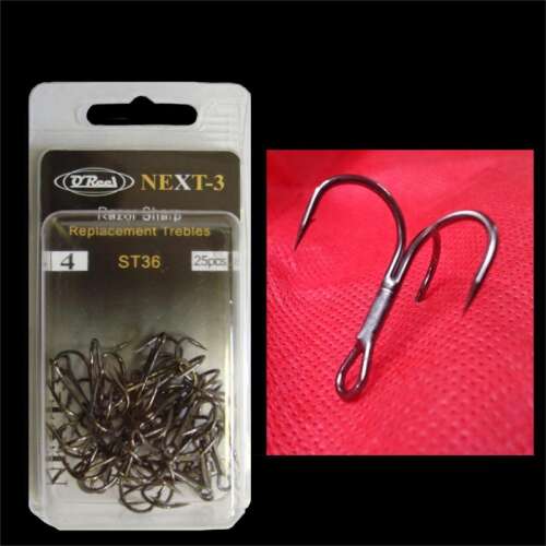 OREEL NEXT-3 ST36 Razor Sharp Replacement Trebles horgászhorgok, 4-es méret, 25 darab