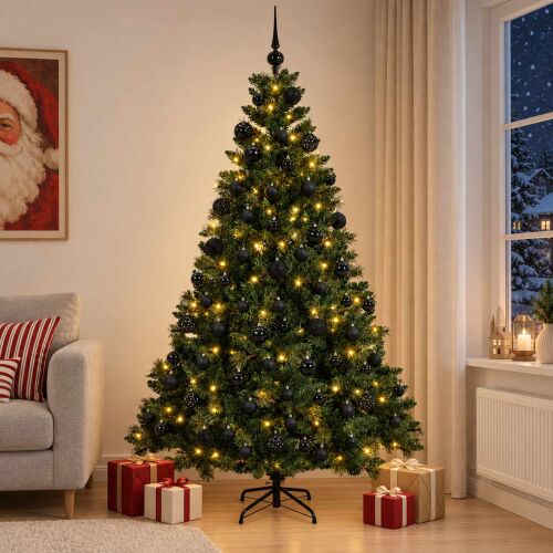 vidaXL Műfenyő gömbökkel 210 cm 300 LED Meleg fehér PVC és fém Zöld 181928562 - Dekoráció