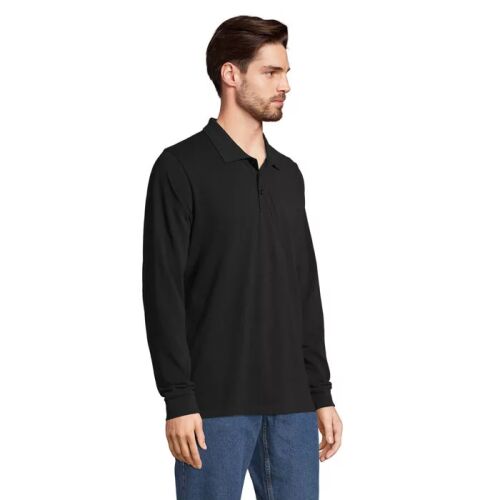 SOL'S PRIME LSL UNISEX POLO 200, fekete uniszex hosszú ujjú galléros póló férfiakon, oldalnézet - Divat és öltözködés