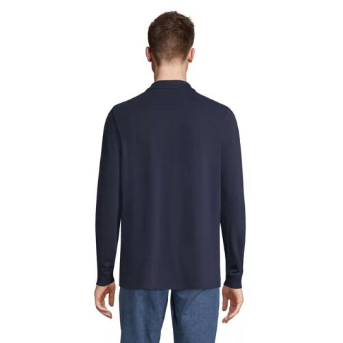 PRIME LSL UNISEX POLO 200, sötétkék hosszú ujjú póló, férfi hétköznapi viselet, hátulnézet, kényelmes viselet, pamut-poliészter keverék - Divat és öltözködés