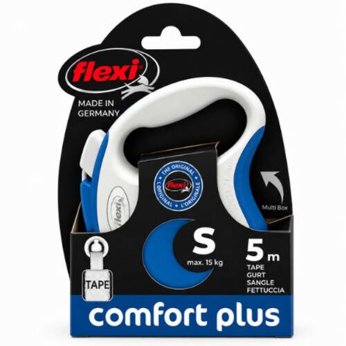 Flexi New Comfort Plus Tape "S" (szürke/kék) - szalagos automata póráz (5m) 181977650 - Póráz