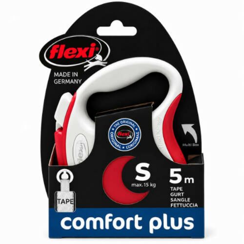 Flexi New Comfort Plus Tape "S" (szürke/piros) - szalagos automata póráz (5m) 181977660 - Póráz