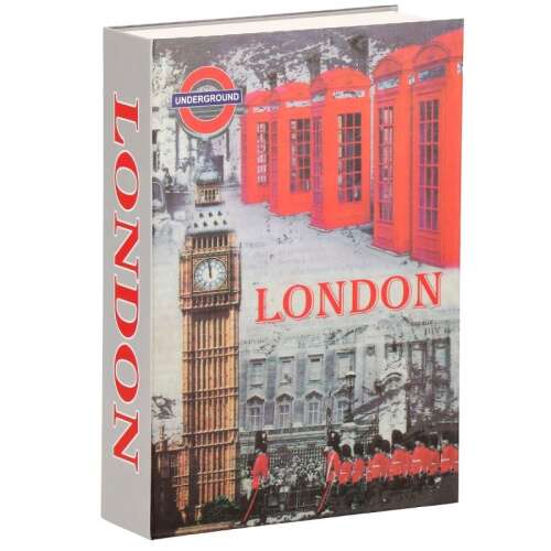 Seif, caseta valori, cutie metalica cu cheie, portabila, tip carte, model Londra, 15.5x4.5x22 cm, Springos