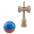 Kendama X Original Professzionális Super Ragacsos Nagy KING SIZE V3 Kupákkal, Fém Csapágyval, 18 cm-es Fából, Különleges Kék/Narancssárga színben, szétszerelt nézet golyóval és hegyével külön