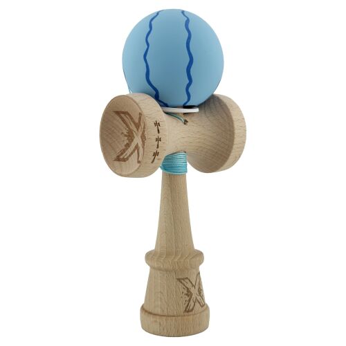 Kendama X Original, professzionális, fa, gumírozott felület (rubber grip), KING SIZE V3 nagy csészék, lyukas talp, fém csapágy, 18 cm fa, 62/65 cm madzag, különleges világoskék