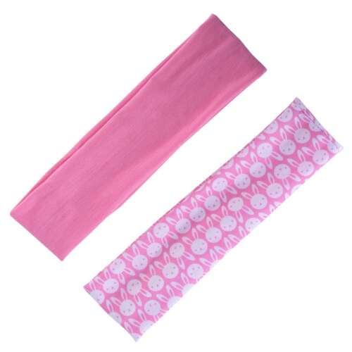 2er-Set rosa Haarbänder für Mädchen, eines schlicht und eines mit weißem Hasenmuster