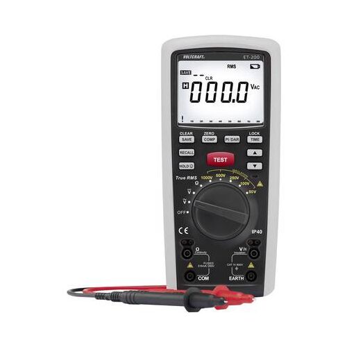 Szigetelés teszter, szigetelés vizsgáló műszer 50/100/250/500/1000 V 0.01 MΩ - 20 GΩ Voltcraft ET-200