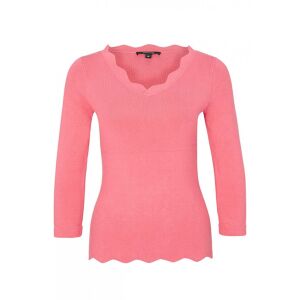 Pink V-neck sweater with three-quarter sleeves and scalloped hem, isolated on white. - Women's Sweater