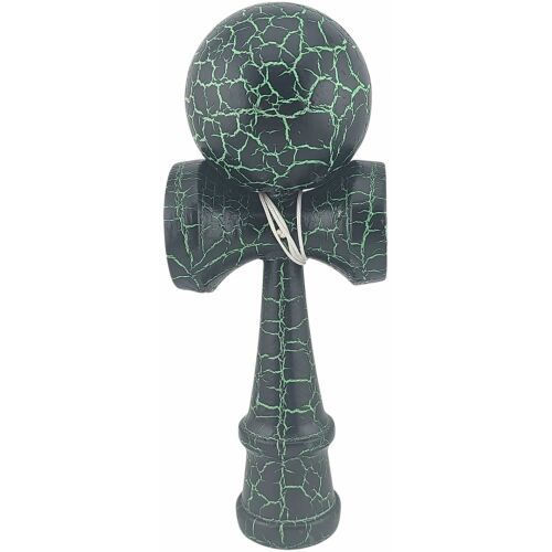 Kendama X Original professzionális Leski fából készült játék repedezett fekete és zöld kivitelben, a golyó a felső kosárban, ügyességi játékokhoz és koncentrációhoz - Kendama