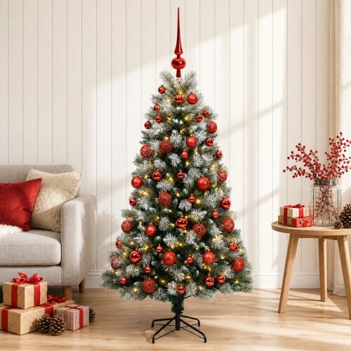 vidaXL Mű zsanéros karácsonyfa gömbökkel 120 cm 150 LED Meleg fehér 182543037 - Dekoráció