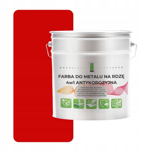 4az1-ben fémfesték rozsda ellen, vörös RAL3020, I SEE, horganyzott acélra és acélra, 5L, fényes