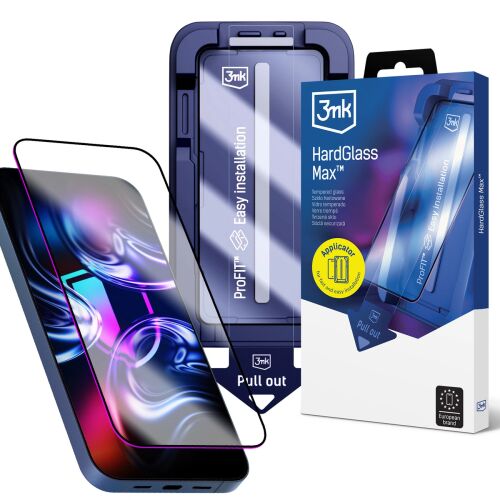 3mk HardGlass Max edzett üveg kijelzővédő Samsung Galaxy S24/S25-höz, könnyű telepítő applikátorral és csomagolással, döntött nézet - Kijelzővédő fólia
