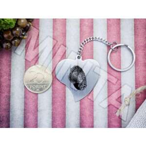 Ujjlenyomat szív kulcstartó, személyre szabott ajándék, rozsdamentes acél, gravírozott, egyedi, ezüst, szív alakú, kulcstartó, kulcskarika, férfi ajándék, női ajándék, pár ajándék - Ajándék kulcstartó
