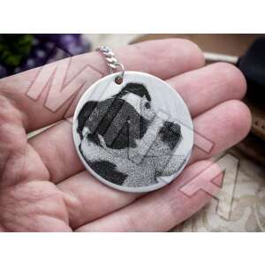 Személyre szabott fotógravírozott acél kulcstartó kutya portréval - Ajándék kulcstartó