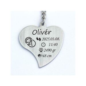 Emlékőrző Szív Medál Kulcstartó - Acél - 40x42 mm 128240144 - Ajándék kulcstartó