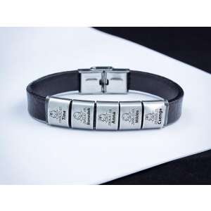 Személyre szabható MoMents bőr karkötő gravírozott rozsdamentes acél medálokkal gyermekeknek - Férfi ékszer