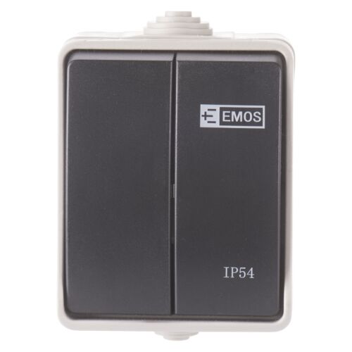 EMOS IP54 Double Light Switch, 2-Gang Waterproof Switch
