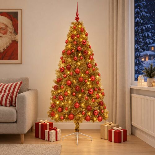 vidaXL műfenyő díszgömbökkel 210 cm 300 meleg fehér LED