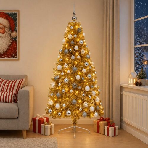 vidaXL műfenyő díszgömbökkel 210 cm 300 meleg fehér LED-del 183267012 - Műfenyő és karácsonyfa