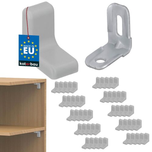 KOTARBAU bútorsarokvasalat világosszürke műanyag sapkákkal, fém polctartók, EU-ban készült - Kötőelem