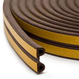 Brown self-adhesive door and window seal, P profile, 6 meters long - Sealing tape