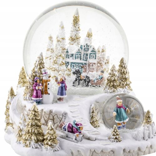 Üveg hógömb zenélő doboz karácsonyi falusi figura 183338373 - Lakberendezés