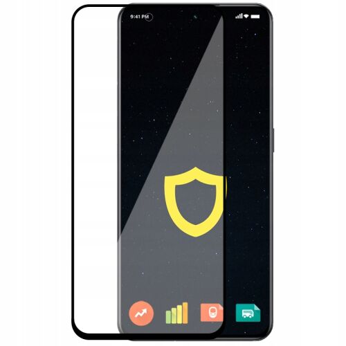 Realme GT 3 telefon Spacecase 5D edzett üveg képernyővédővel, teljes lefedettséget és védőpajzs ikont mutatva - Kijelzővédő fólia