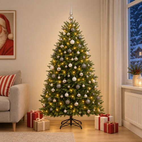 vidaXL mesterséges karácsonyfa gömbökkel, 240 cm, 300 LED 183417899 - Dekoráció