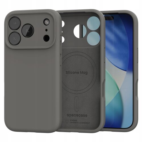 Spacecase MagSafe matt szilikon tok iPhone 17 Pro Max készülékhez, külső nézet, belső MagSafe gyűrűvel és telefon kijelzővel - Telefontok