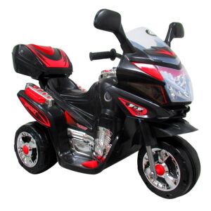 M6 Elektromos Tricikli - Fekete és Piros Gyerek Motor - Első Szögletes Nézet - R-Sport