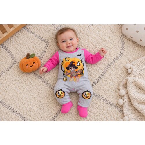 Belül bolyhos hosszú ujjú rugdalózó Halloween mintával
