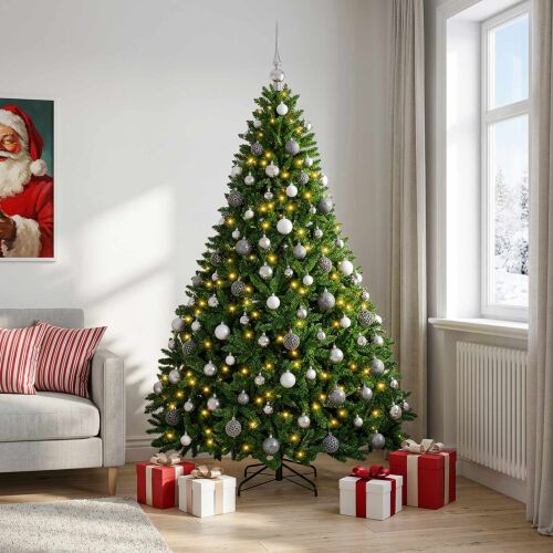 vidaXL műfenyő, középzöld, díszekkel 210 cm 183771637 - Műfenyő és karácsonyfa