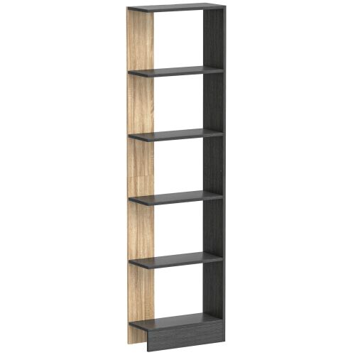 HOMCOM modern könyvespolc 5 fa polccal, 45 x 21 x 170 cm, fekete, tölgy 183842309 - Nappali bútor