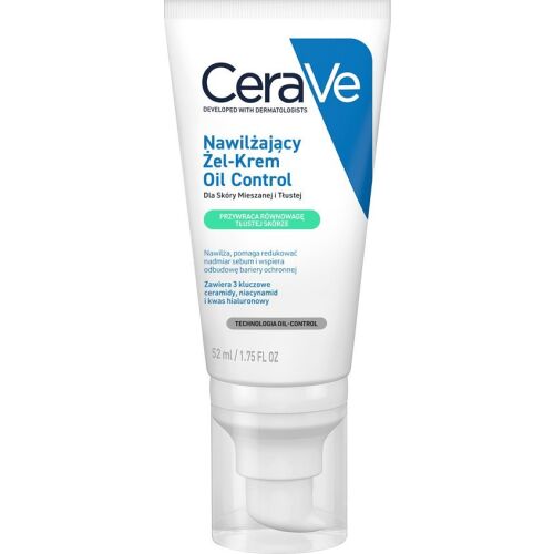 CeraVe Hidratáló Gél-krém Olajkontroll kombinált és zsíros bőrre, 52ml, ceramidokkal, niacinamiddal és hialuronsavval - Arc- és szemkörnyékápoló