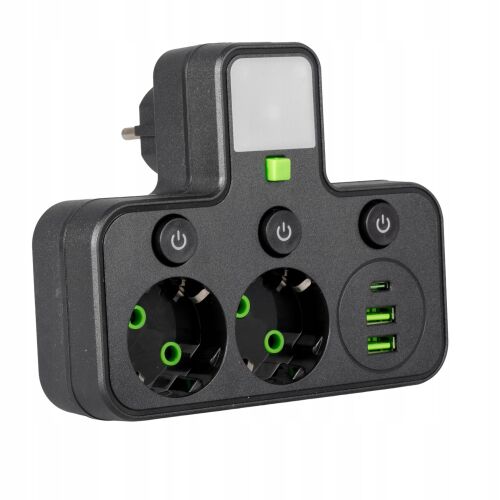 Vayox VA0471B 2-utas elosztó, 10A, 2x USB, 2x USB-C, 2.1A, fekete 184103634 - Villanyszerelés