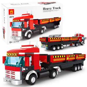 Wange 4970 Heavy Truck Set de construcție cu 323 de piese, camion roșu cu container și remorcă, blocuri de construcție pentru copii - Jocuri de constructie - Lego