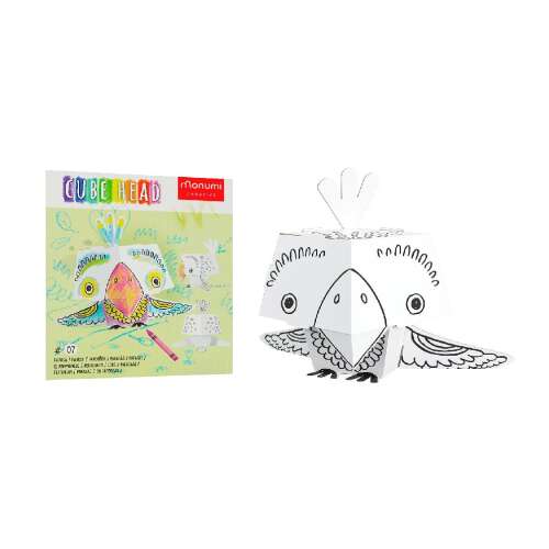 Monumi Cube Head 3D Parrot Coloring Play, a fun and creative activity for kids, featuring a 3D parrot model to color and assemble