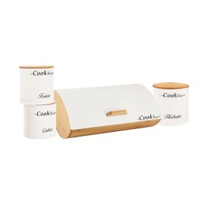 ORTICA White Bamboo Bread Bin + 3 Metal Storage Boxes