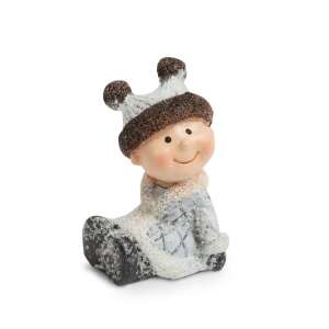 Kerámia téli figura, ülő fiú sapkában és kabátban, karácsonyi dísz - Nonbrand Karácsonyi dekoráció
