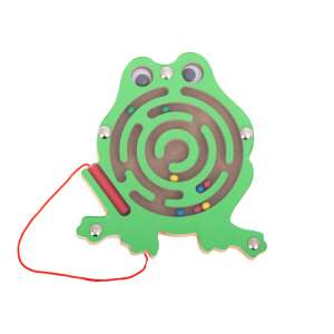 Magnetic Frog Maze Toy for Kids, Educational Wooden Labyrinth Game with Beads and Magnetic Wand - Rocking horse & animal and Developmental Toy for Preschooler