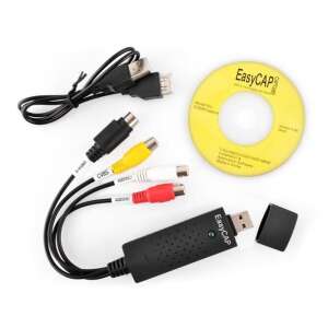 EasyCAP USB 2.0 videó rögzítő kártya Windows 7, 8 és 10 rendszerekhez, RCA kábelekkel, S-Video kábellel és szoftver CD-vel - Kazetta digitalizáló