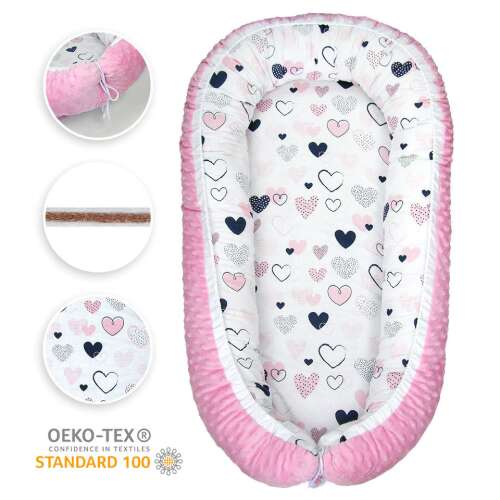 Cuib pentru bebeluși MTC Premium XXL cu inserție de nucă de cocos - Heart #pink-white 46067398