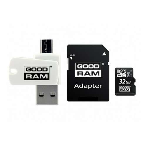 GOODRAM All In One 32GB microSDHC EVO Class 10 UHS-1 memóriakártya SD adapterrel és USB kártyaolvasóval